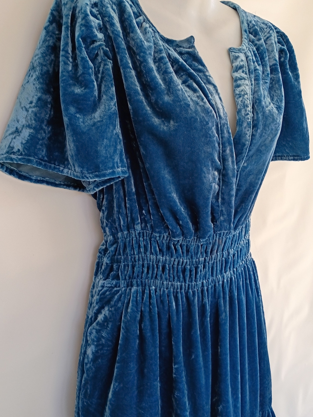 Anthropologie Somerset Mini Dress Tiered Blue Velvet V-Neck Fairy Grunge Small - Picture 3 of 15